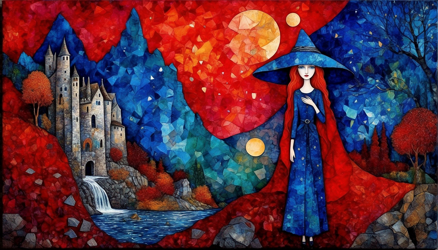 Abstract Landscape with Castle and Enchanting Moons