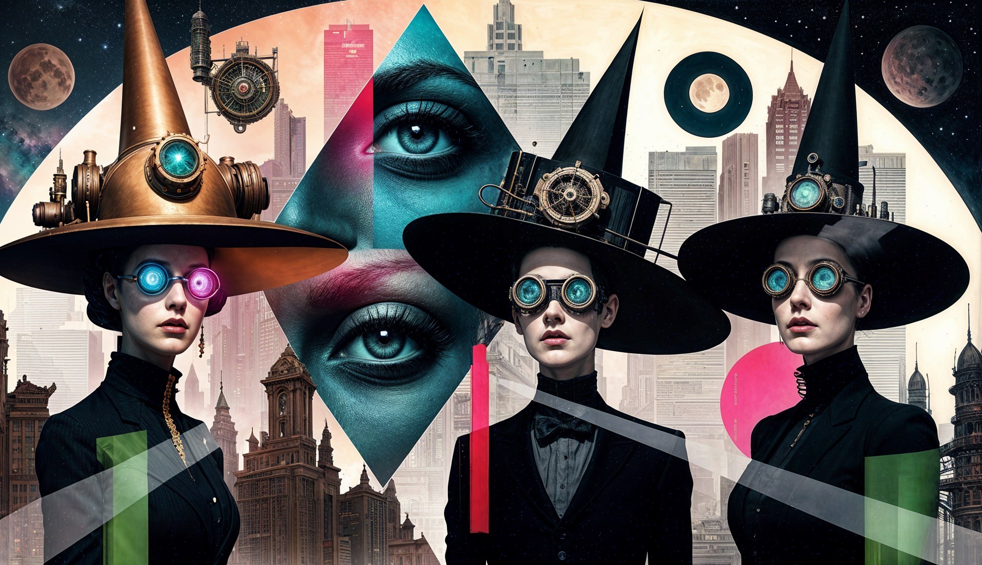 Surreal Futuristic Landscape with Elegant Figures