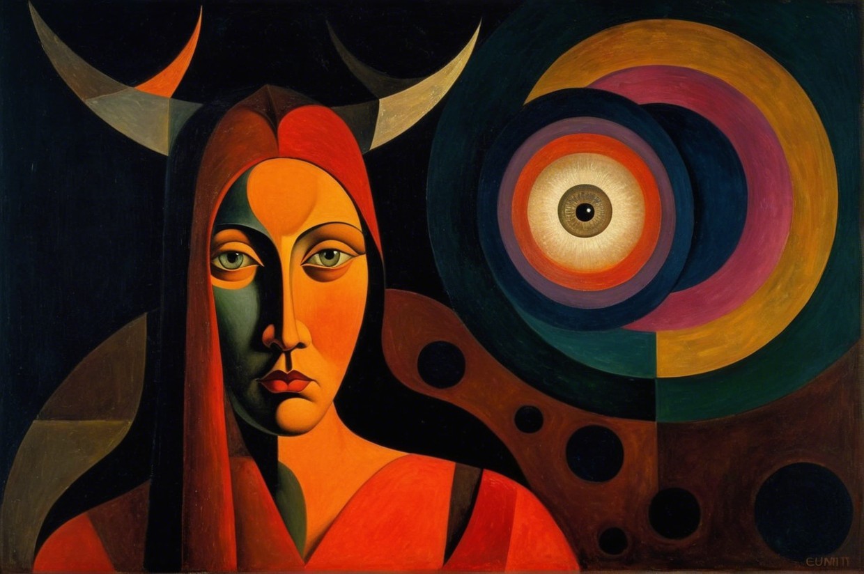 Abstract Female Figure with Horns in Vibrant Colors