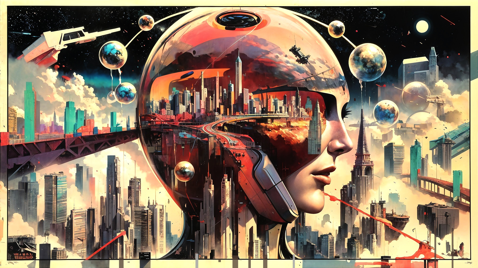 Futuristic Cityscape Merging with Robot Silhouette