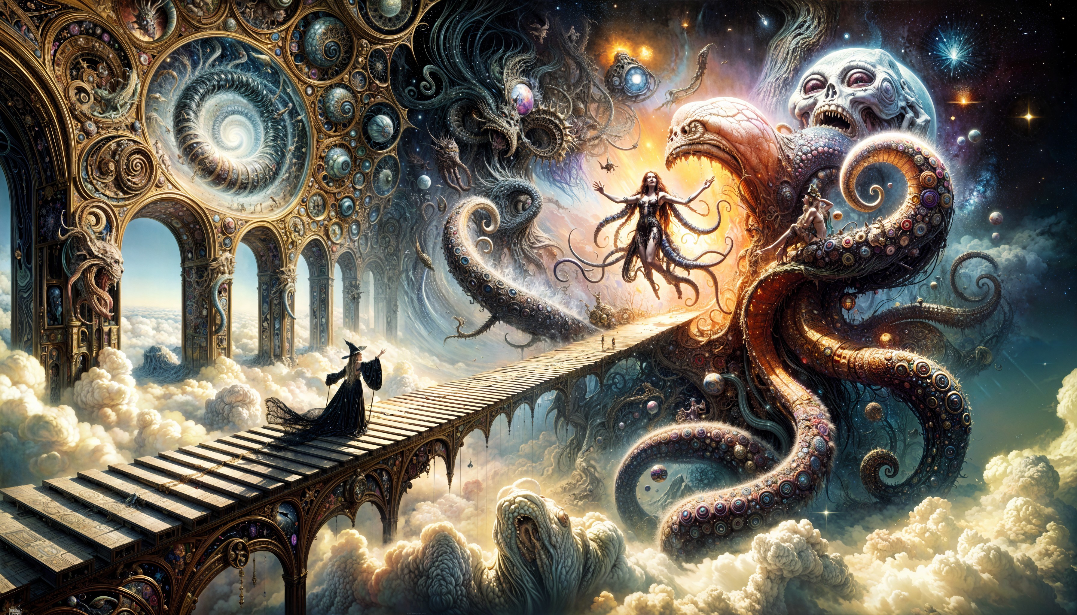 Cosmic Landscape with Octopus and Dreamlike Realm