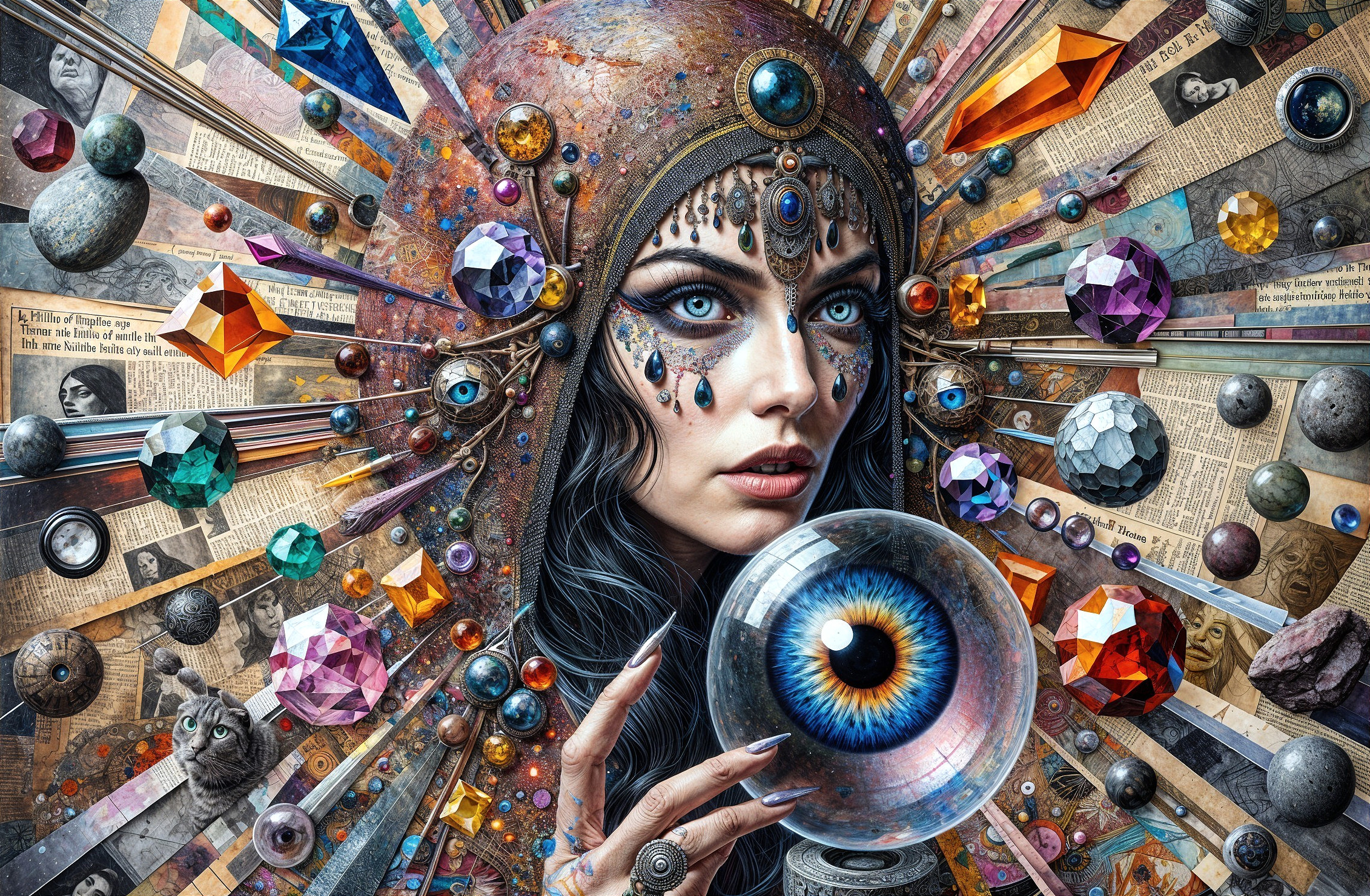 Mystical Woman with Blue Eyes and Gemstone Headdress