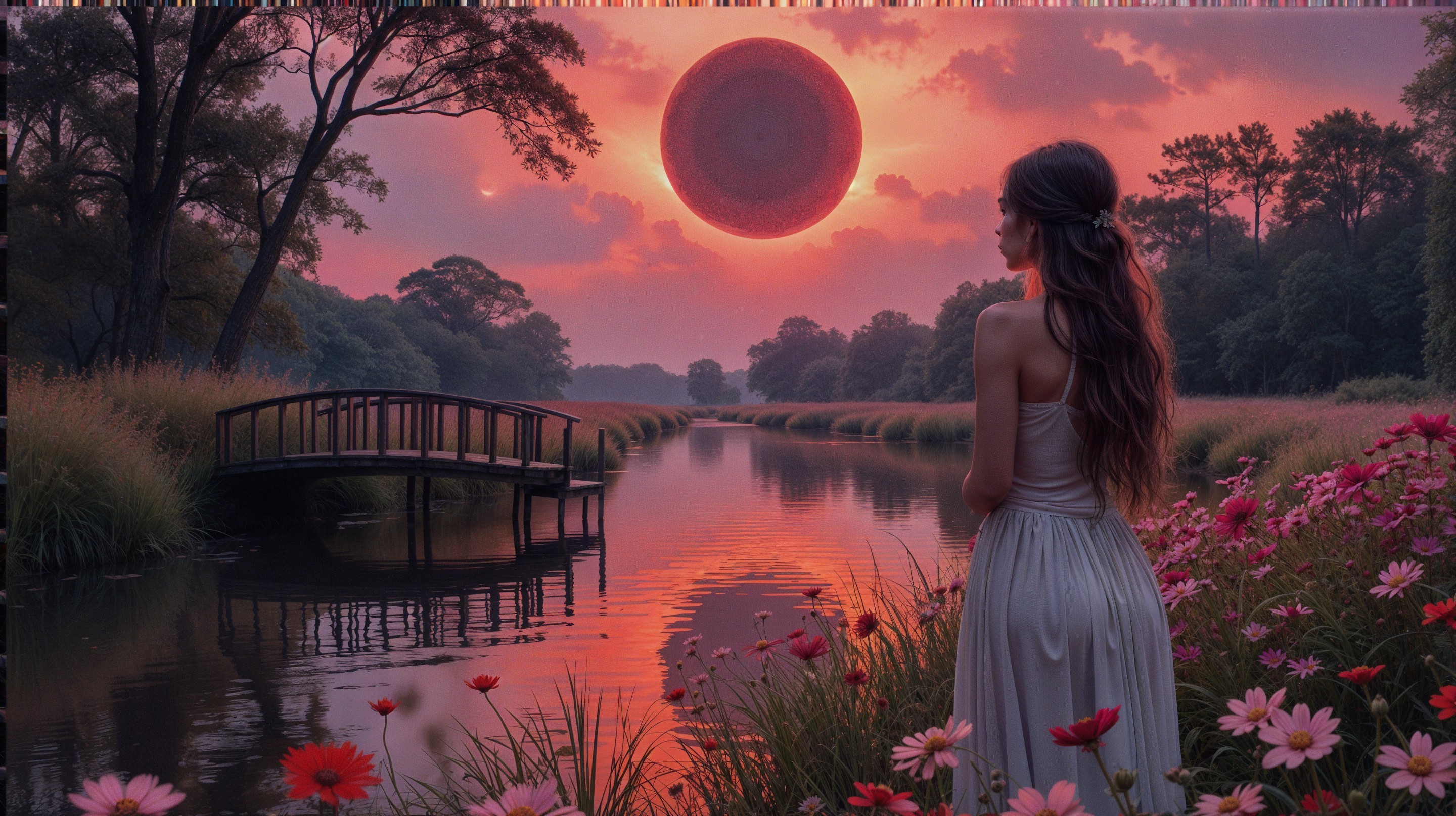 Twilight Scene with Woman by Tranquil River