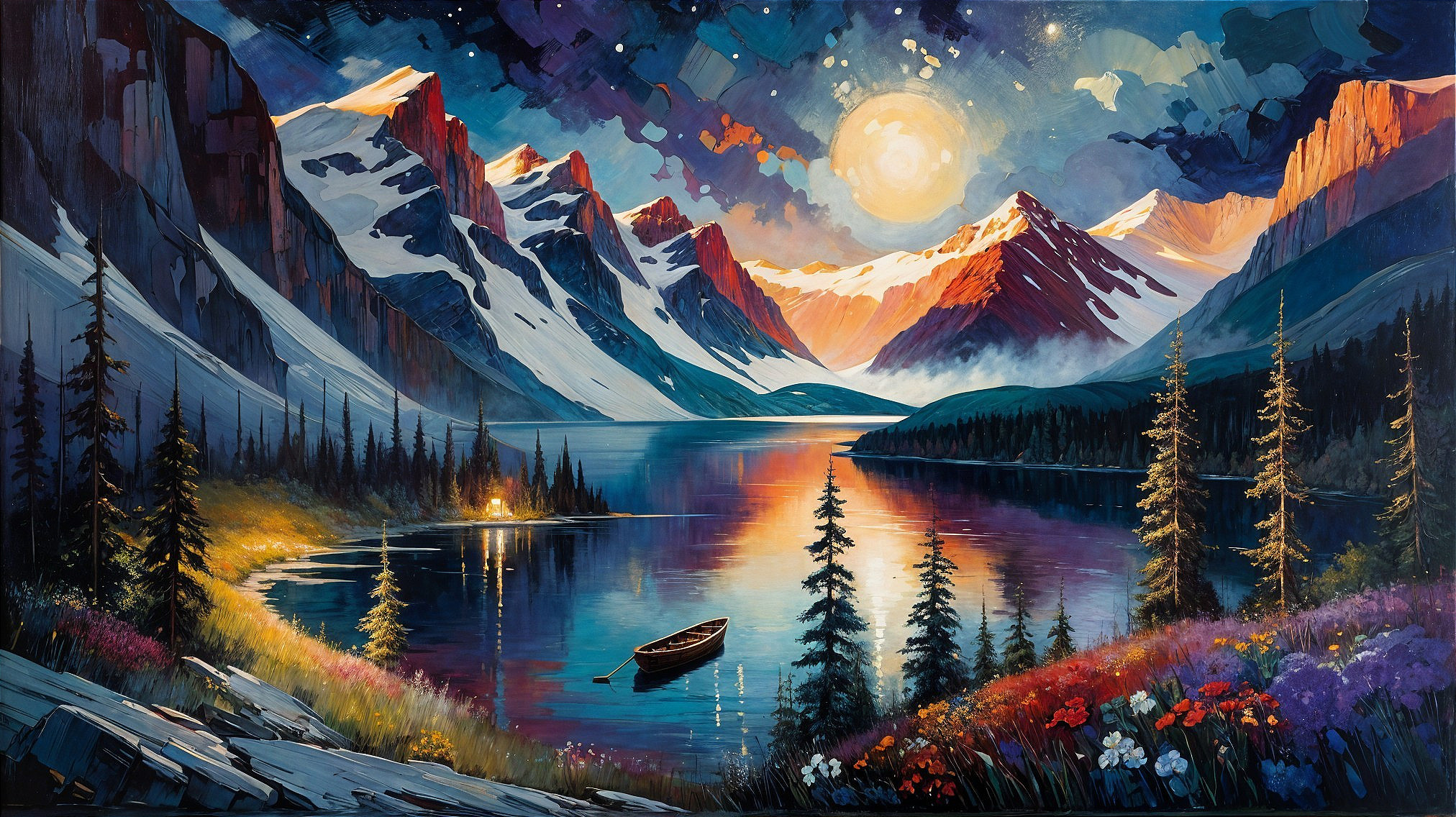 Twilight Mountain Landscape with Reflective Lake
