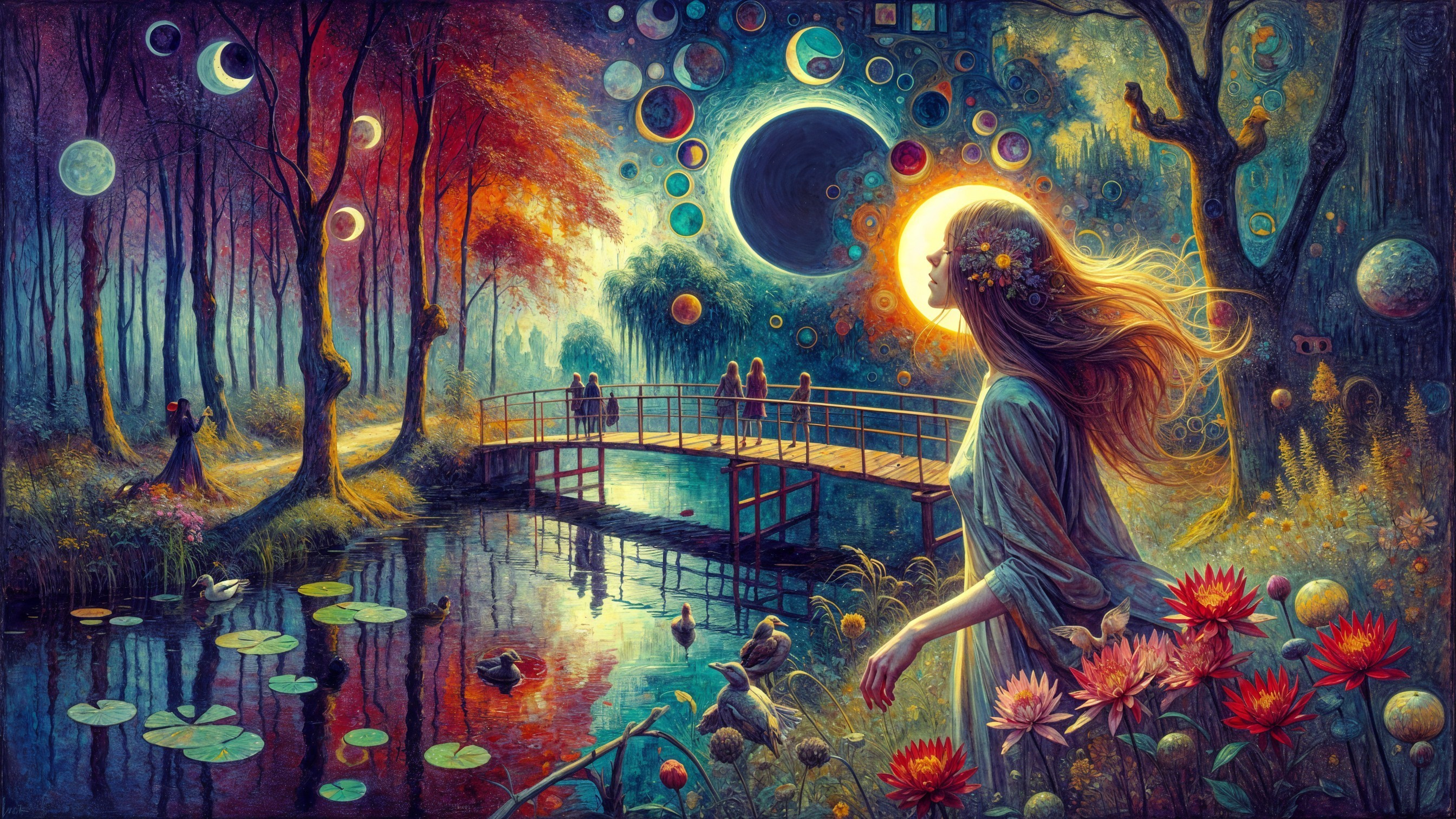 Dreamlike Landscape with Woman by Serene Pond