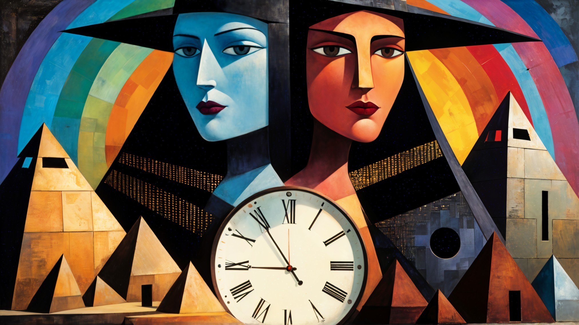Stylized Faces in Bold Colors and Geometric Shapes