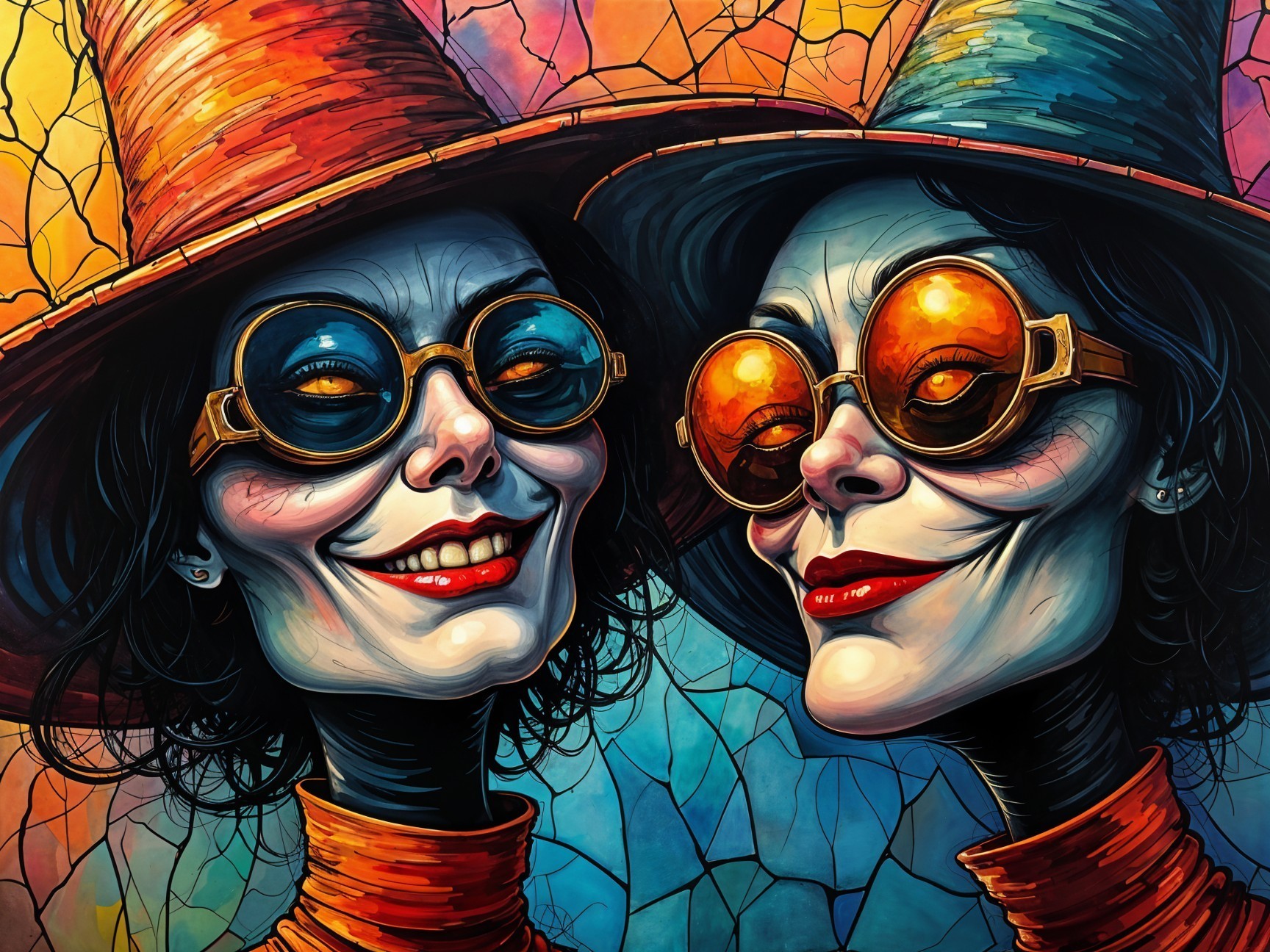 Whimsical Characters with Colorful Hats and Sunglasses