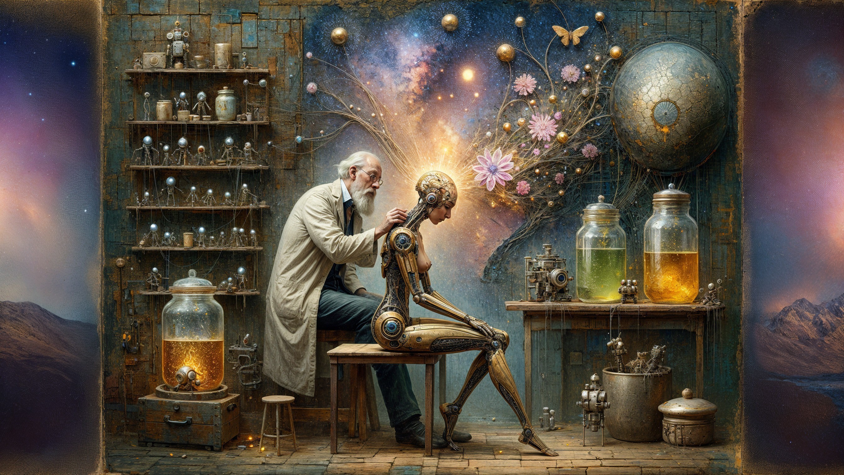 Humanoid Robot in a Cosmic Workshop Setting