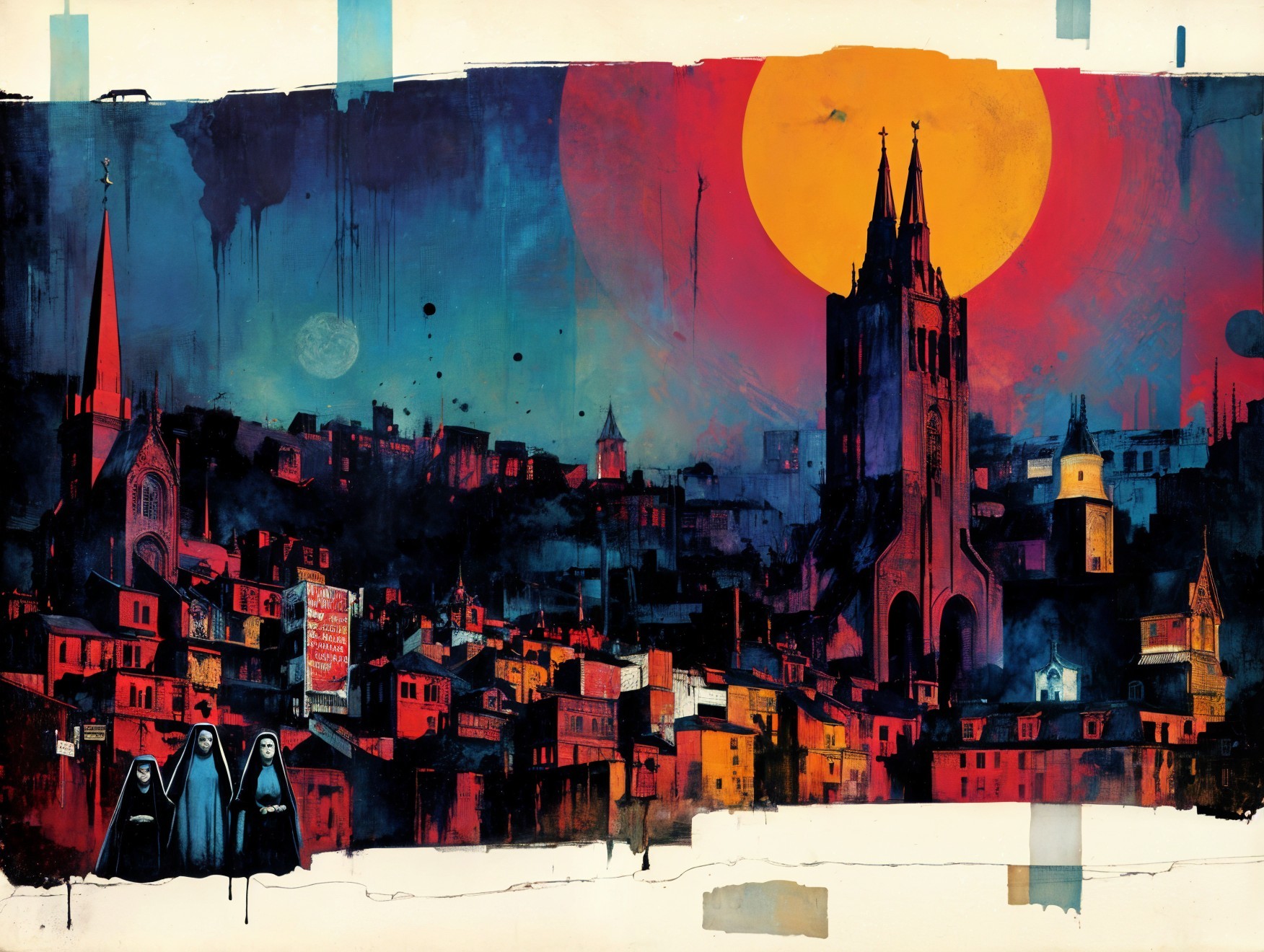 Dramatic Cityscape at Dusk with Gothic Architecture