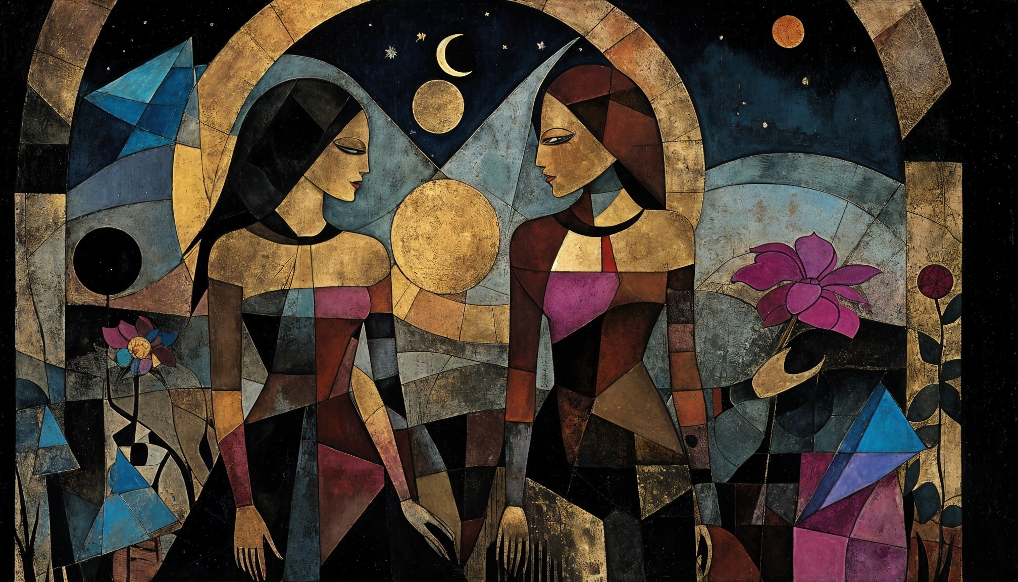 Stylized Women in Geometric Shapes and Bold Colors