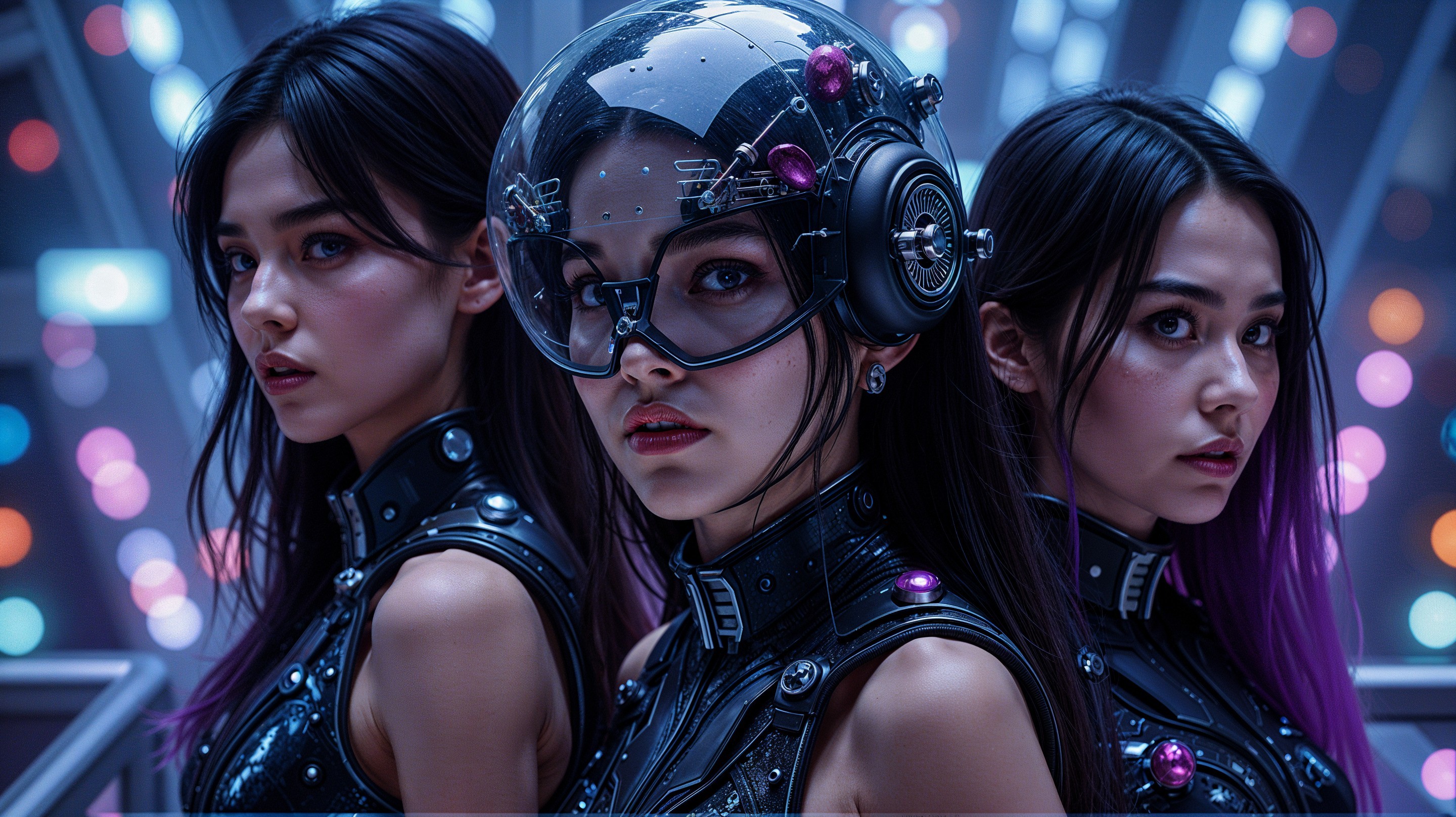 Futuristic Aesthetic with Women in Dark Outfits