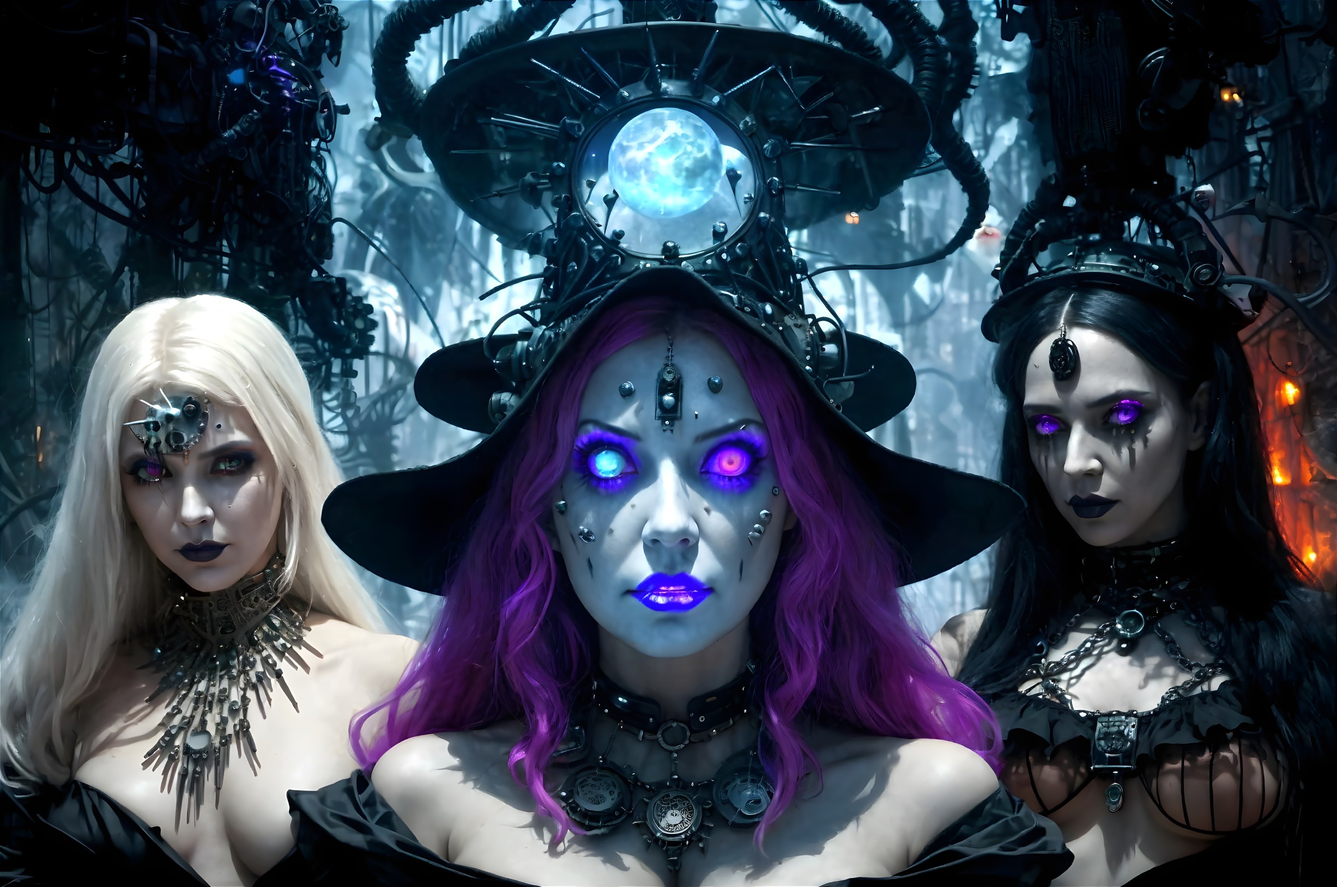 Futuristic Scene with Mysterious Figures and Machinery