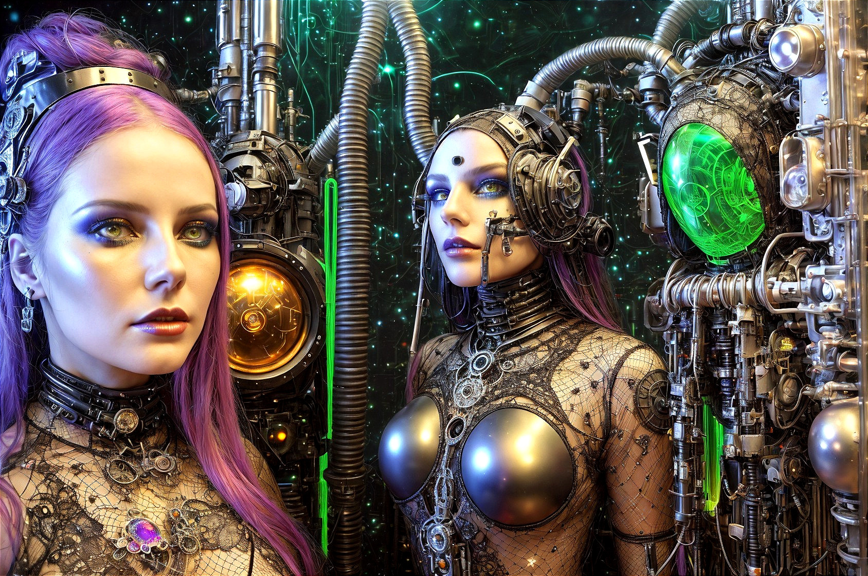 Futuristic Figures in a High-Tech Machinery Setting