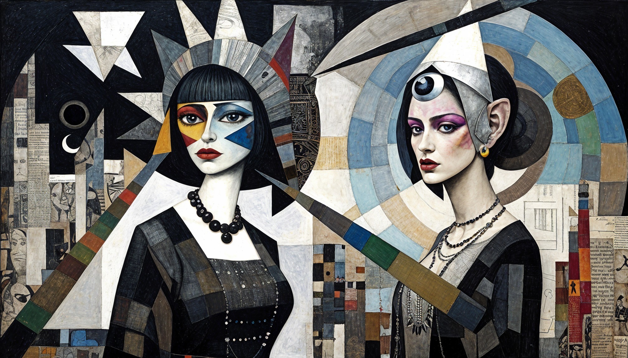 Stylized Women with Geometric Background and Contrast