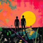 Two Figures in Suits on a Vibrant Road Scene