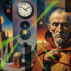 Surreal Cosmic Scene with Mystical Figures and Symbols