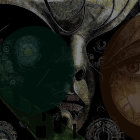 Abstract Face Composition with Dark Metallic Elements