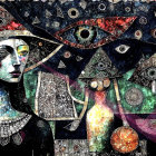 Stylized Female Figure with Intricate Jewelry and Patterns