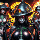 Steampunk Figures Before Glowing Stained Glass Window