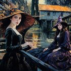 Women in Dark Attire with Abstract Background
