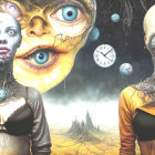 Surreal Artwork of Women with Cosmic and Mechanical Elements
