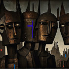 Cyborg Figures with Expressive Eyes in Dark Atmosphere
