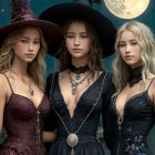Elegant Women in Glamorous Witch-Themed Outfits