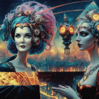 Steampunk Women with Mechanical Headpieces and Haze