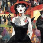 Stylish Woman in Black Dress Against Urban Backdrop