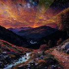 Twilight Landscape with Mountains and Serene River