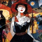 Young woman in enchanted forest with shadowy figures
