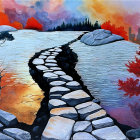 Vibrant Sunset Over Serene Landscape with Pathway