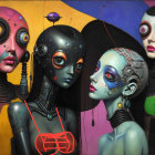 Futuristic humanoid figures with mechanical designs