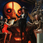 Surreal Gathering Around a Central Artistic Display