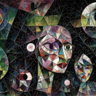 Stylized Woman with Cityscape and Celestial Elements