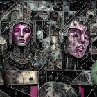 Futuristic Women in Cybernetic Mechanical Landscape
