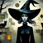 Witch in Foggy Landscape with Eerie Surroundings