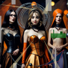 Women in Cosmic Costumes Against Starry Backdrop