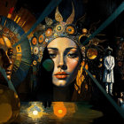 Ethereal Women with Jewelry in Cosmic Setting