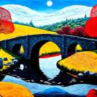 Vibrant Landscape with Stone Bridge and River Scene