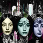 Futuristic Female Faces with Technological Designs