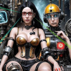 Futuristic Steampunk Scene with Women in Elaborate Attire