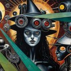 Mystical Artwork with Witch Figure and Abstract Elements