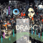 Abstract Urban Landscape with Female Faces and Text