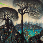 Surreal Landscape with Lace-like Trees and Women Faces