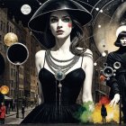 Mystical Night Scene with Women and Celestial Background