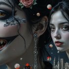 Ethereal Female Faces Against Cosmic Backdrop