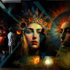 Stylized Female Faces with Cultural Headdresses