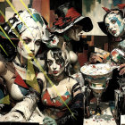 Bold Figures in Vibrant Costumes and Artistic Chaos