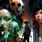 Futuristic cityscape with diverse characters and colors